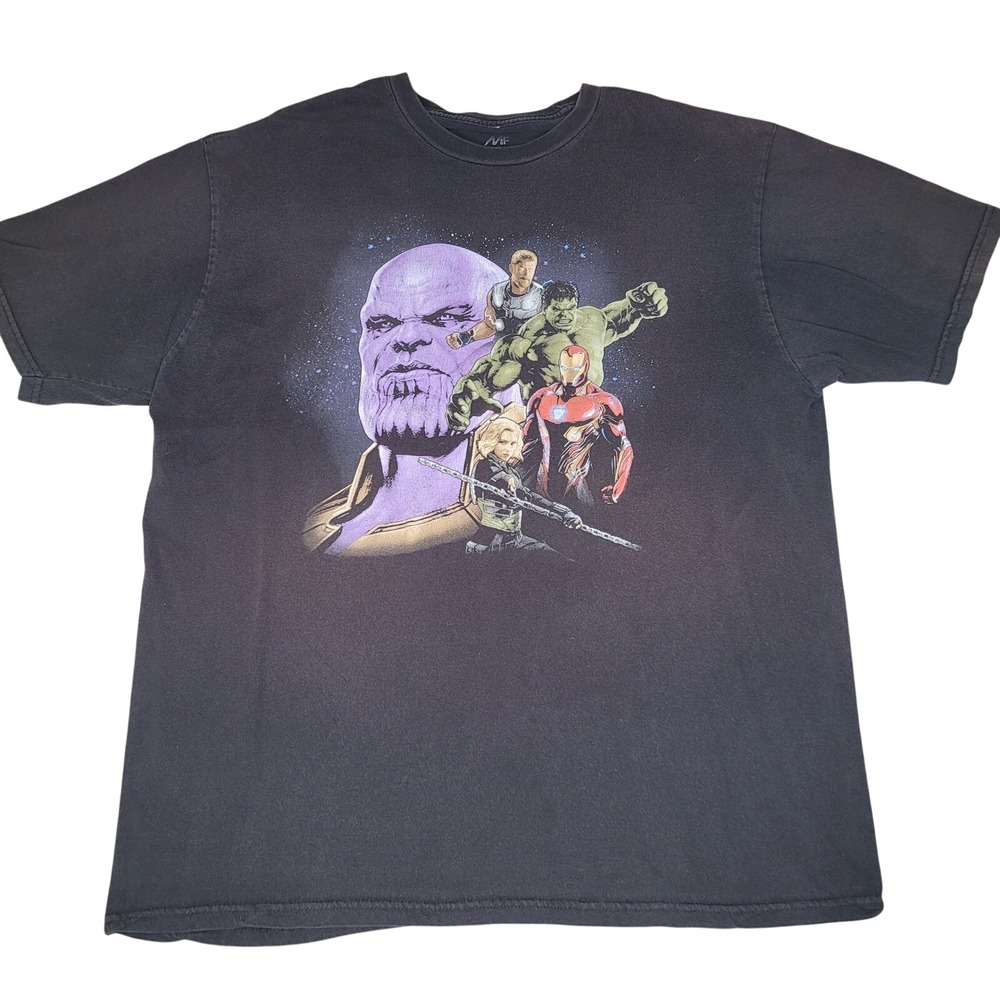 Marvel Avengers Infinity War‎ Mens XL Black Thanos Hulk Iron Man Graphic T-Shirt